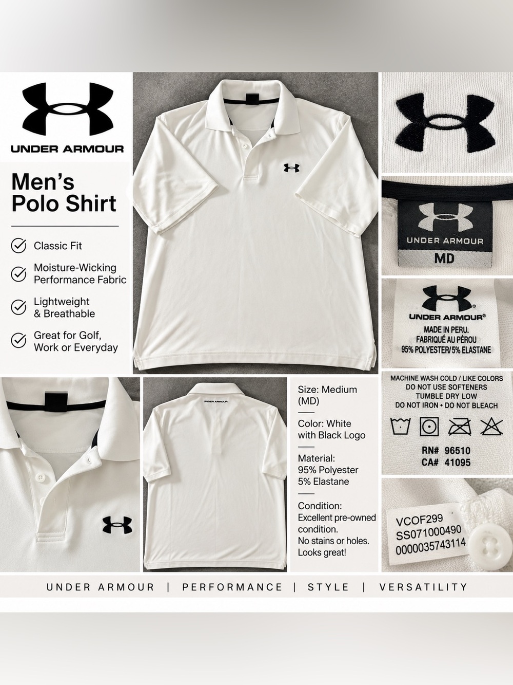Under Armour White Polo with Black Logo - Men’s Short Sleeve Performance